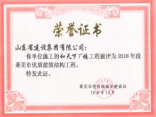 和天下7#楼获2018年莱芜市优质建筑结构工程